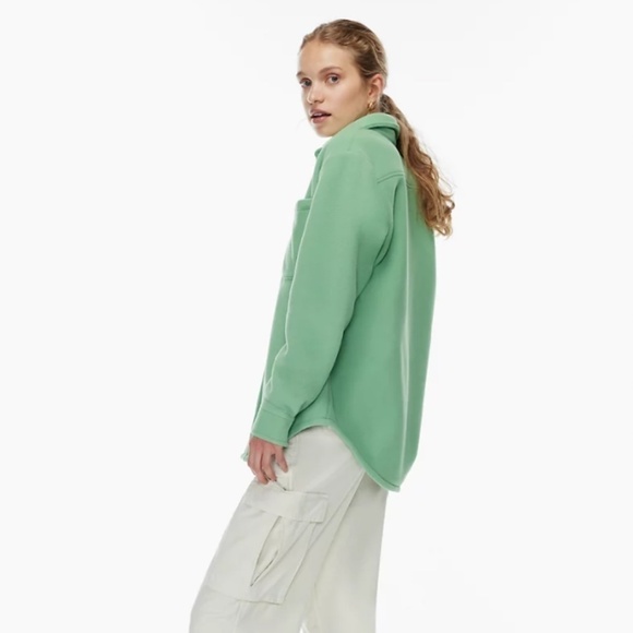 TNA Polar Shirt Jacket Fleece Button-Up Shirt Shacket - Green - Size Small - Picture 3 of 13